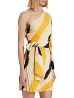 Linden Zebra Pleated One-Shoulder Dress