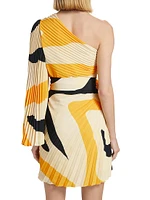 Linden Zebra Pleated One-Shoulder Dress