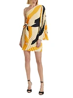 Linden Zebra Pleated One-Shoulder Dress