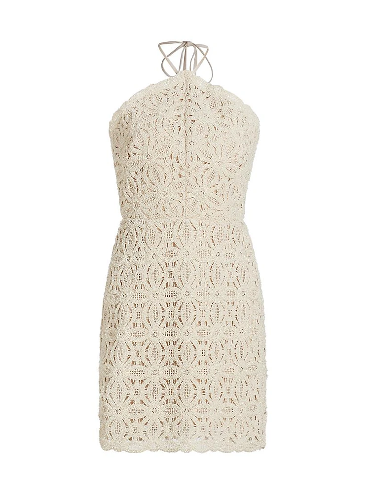 Celeste Beaded Crochet Halterneck Dress