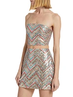 Chevron Sequined Strapless Crop Top