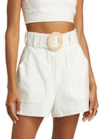 Orena Linen-Cotton Belted Shorts