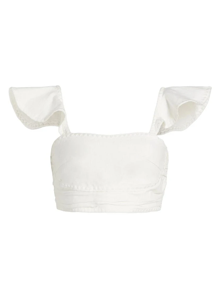 Lanna Linen-Cotton Flutter Crop Top