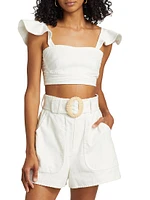 Lanna Linen-Cotton Flutter Crop Top