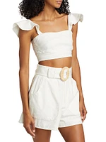 Lanna Linen-Cotton Flutter Crop Top