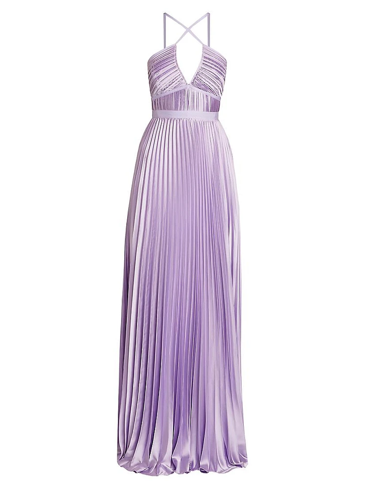 Nori Pleated Satin Halter Gown