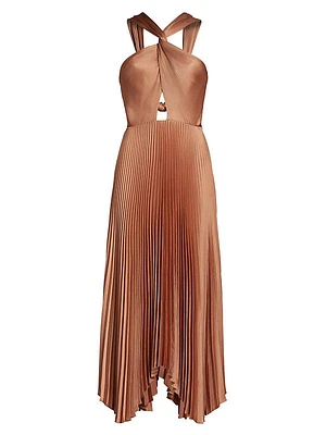 Athena II Pleated Halter Midi-Dress