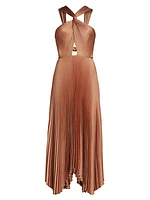 Athena II Pleated Halter Midi-Dress