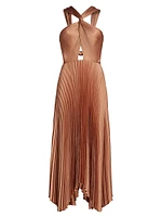 Athena II Pleated Halter Midi-Dress