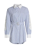 Mabel Pinstripe Lace Belted Shirtdress