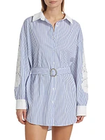 Mabel Pinstripe Lace Belted Shirtdress