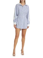 Mabel Pinstripe Lace Belted Shirtdress