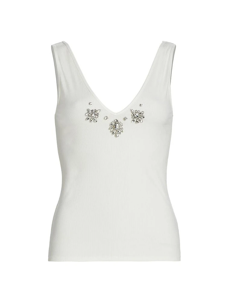 Serafina Crystal-Embellished Rib-Knit Tank Top