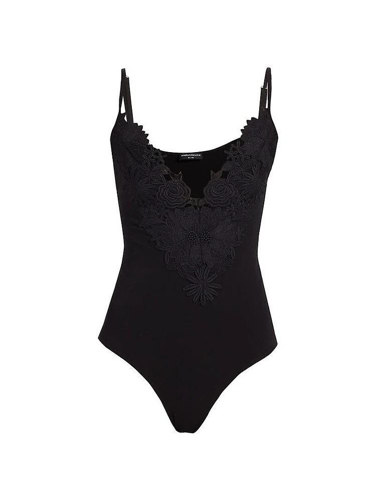 Sharona Lace-Trimmed Cotton-Blend Bodysuit