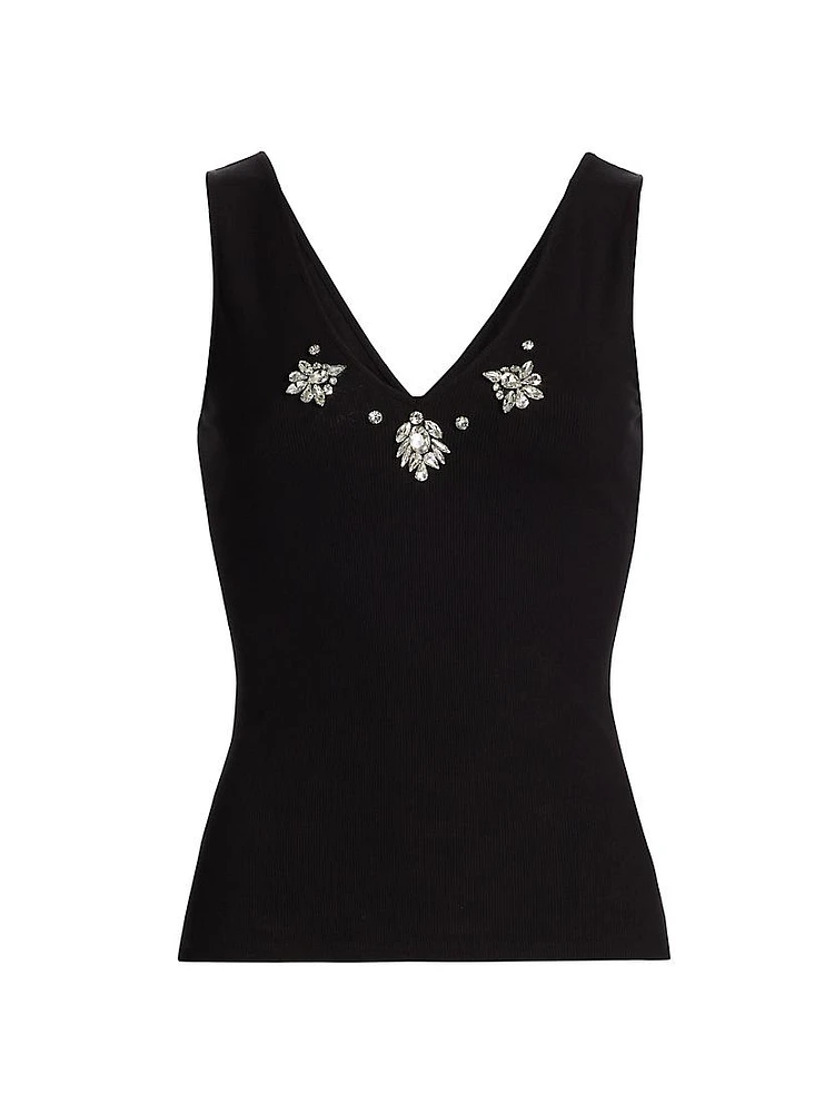 Serafina Crystal-Embellished Rib-Knit Tank Top