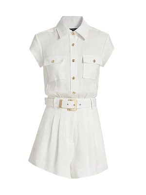 Morgan Belted Linen-Blend Romper