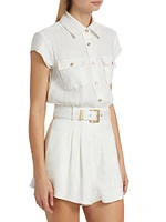 Morgan Belted Linen-Blend Romper