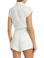 Morgan Belted Linen-Blend Romper