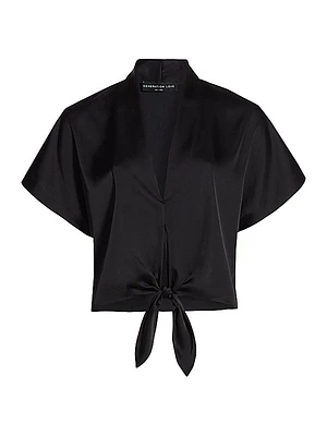 Caro Satin Tie-Front Blouse