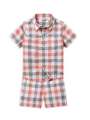 Little Boy's & Linen-Cotton Gingham 2-Piece Set