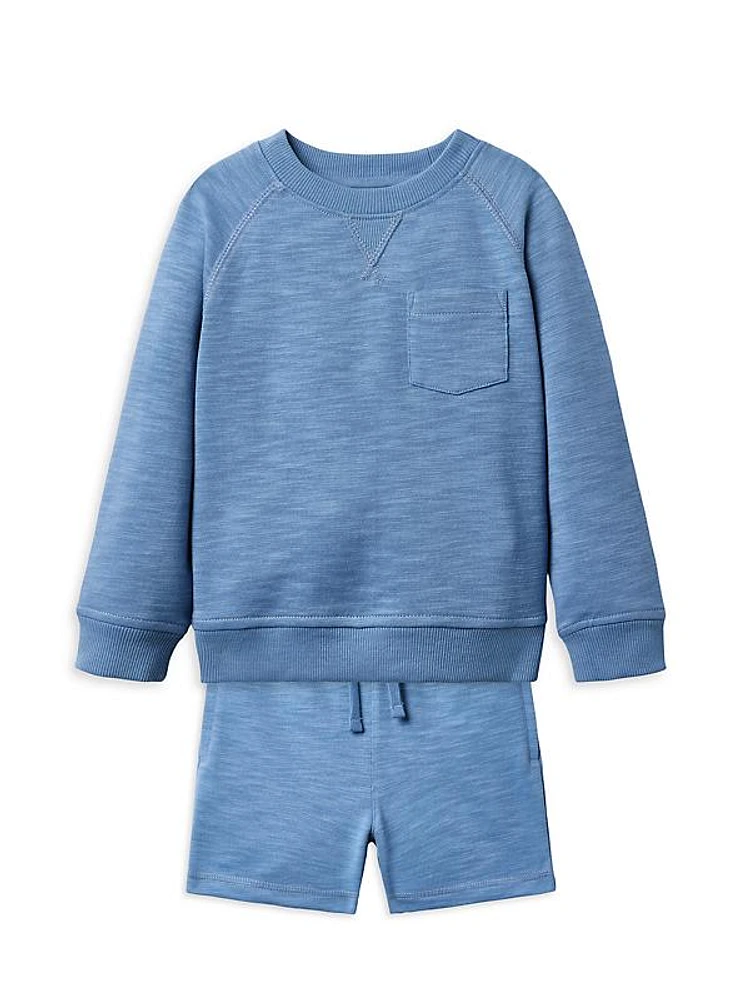 Little Boy's & Boy's Slub Terry Sweatshirt & Shorts Set