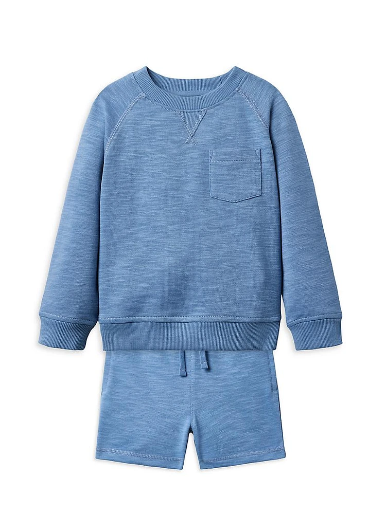 Little Boy's & Slub Terry Sweatshirt Shorts Set