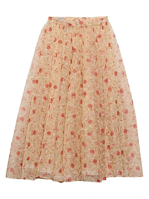 Printed Nylonette Midi Skirt