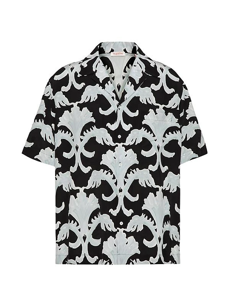 Metamorphos Wall Print Silk Bowling Shirt