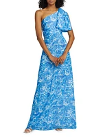 Chelsea Floral Chiffon One-Shoulder Gown