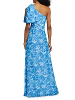 Chelsea Floral Chiffon One-Shoulder Gown