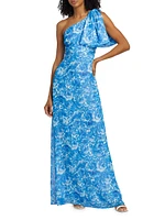 Chelsea Floral Chiffon One-Shoulder Gown