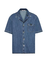 Denim Bowling Shirt with Metallic V Detail