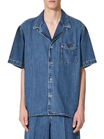 Denim Bowling Shirt with Metallic V Detail