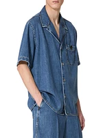 Denim Bowling Shirt with Metallic V Detail