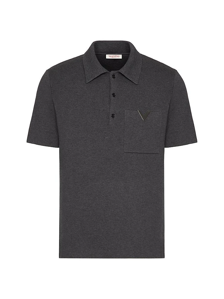 Stretch Cotton Polo Shirt with Metallic V Detail