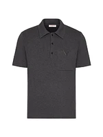 Stretch Cotton Polo Shirt with Metallic V Detail