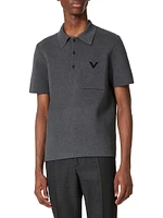 Stretch Cotton Polo Shirt with Metallic V Detail