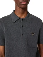 Stretch Cotton Polo Shirt with Metallic V Detail