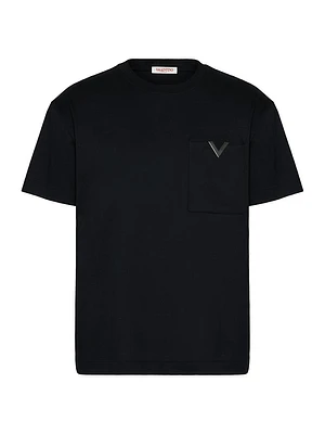 Cotton T-Shirt with Metallic V Detail