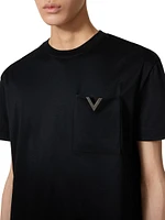 Cotton T-Shirt with Metallic V Detail