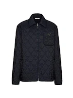 Quilted Nylon Shirt Jacket with Metallic V Detail