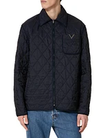 Quilted Nylon Shirt Jacket with Metallic V Detail