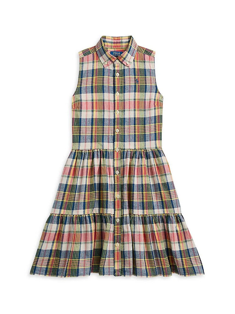 Little Girl's & Madras Plaid Sleeveless Shirtdress