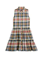 Little Girl's & Madras Plaid Sleeveless Shirtdress