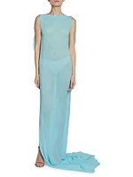 Ameno Silk Semi-Sheer Train Gown