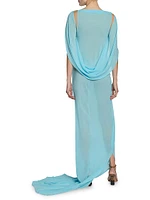 Ameno Silk Semi-Sheer Train Gown