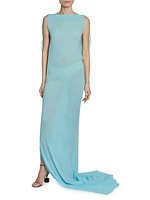 Ameno Silk Semi-Sheer Train Gown