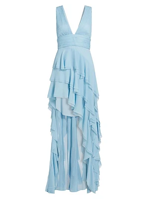 Holly Asymmetric Ruffled Maxi Dress