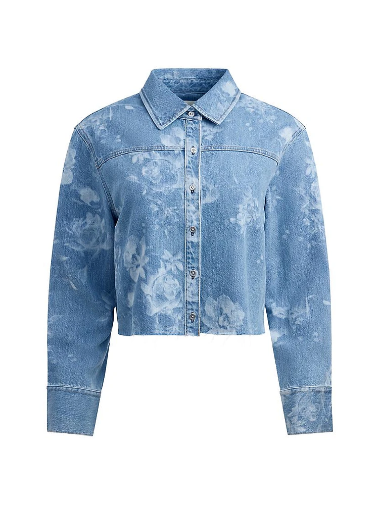 Finely Short Floral Denim Shirt