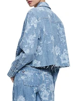 Finely Short Floral Denim Shirt